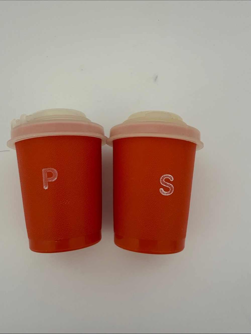 Vintage 1970s Tupperware Midget Salt & Pepper Shakers Set Retro Orange Paprika